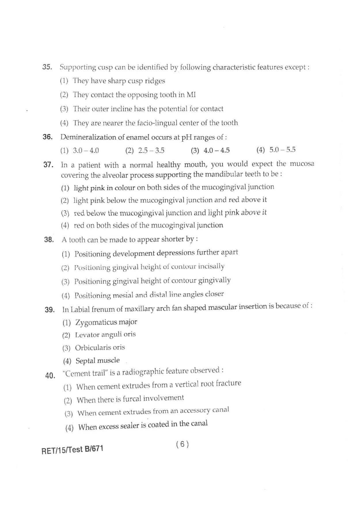 BHU RET DENTAL SCIENCE 2015 Question Paper - Page 8