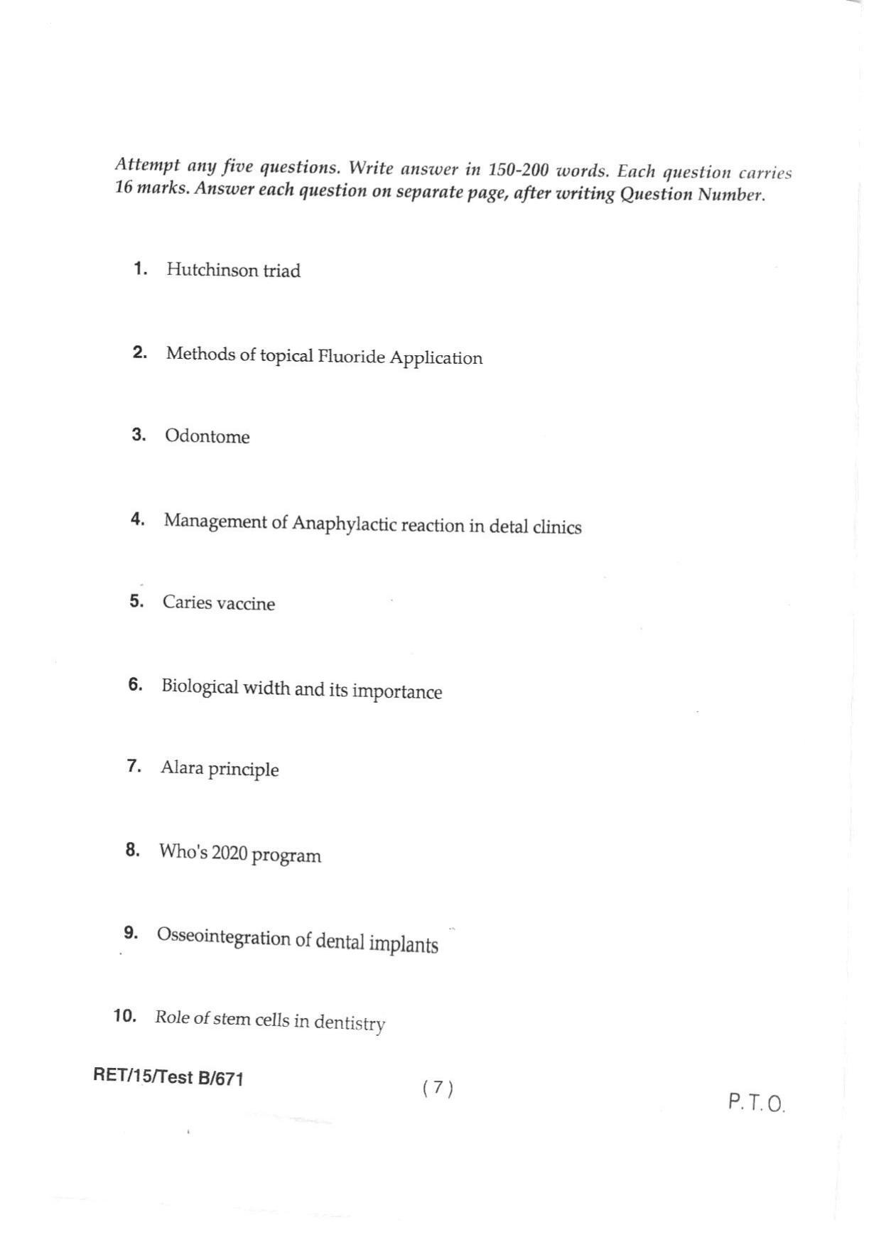 BHU RET DENTAL SCIENCE 2015 Question Paper - Page 9
