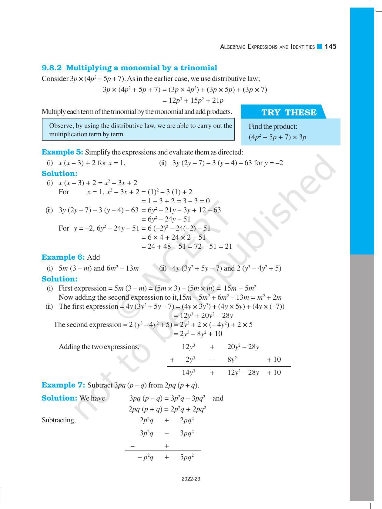 NCERT Book for Class 8 Maths Chapter 9 Algebraic Expressions and Identities - Page 9