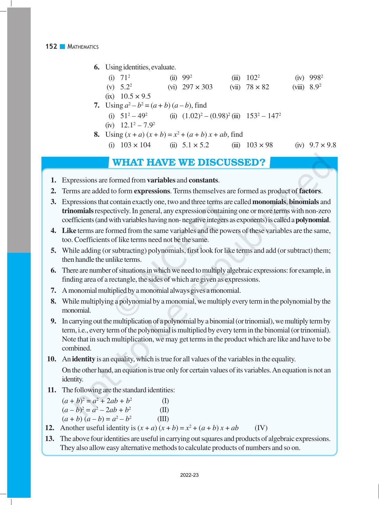 NCERT Book for Class 8 Maths Chapter 9 Algebraic Expressions and Identities - Page 16
