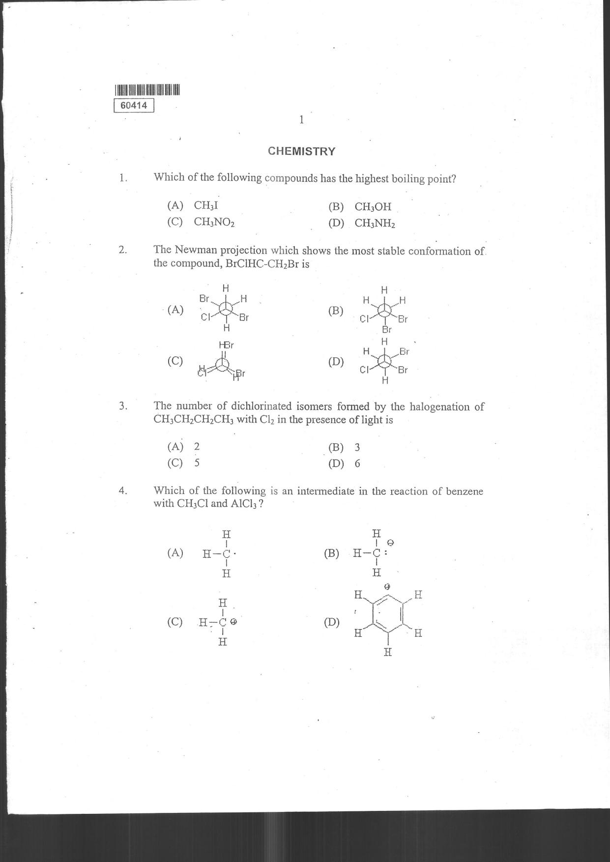 CUSAT CAT 2014 Chemistry Question Paper - Page 3