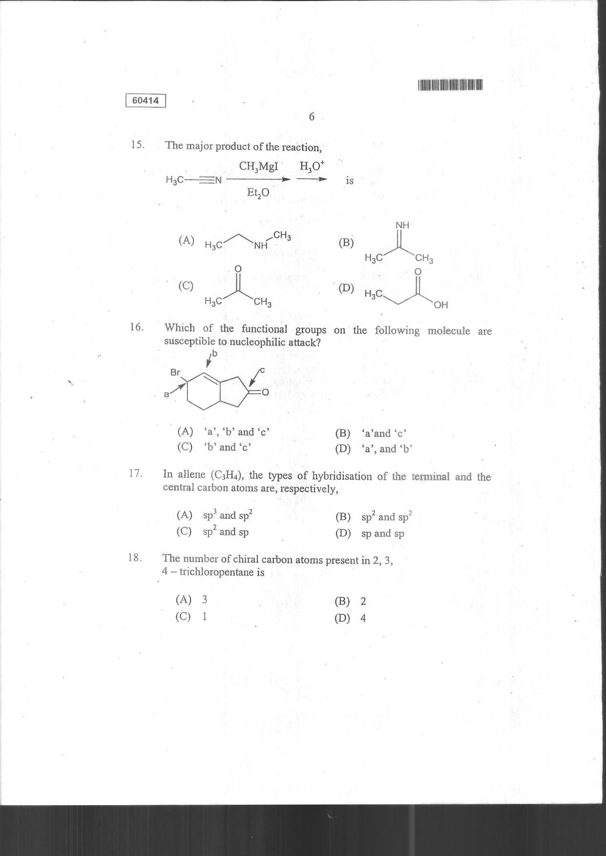 CUSAT CAT 2014 Chemistry Question Paper - Page 8