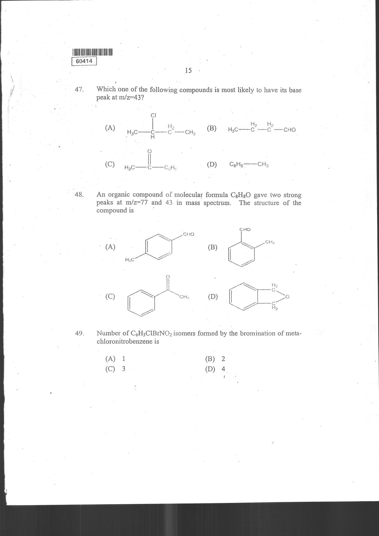 CUSAT CAT 2014 Chemistry Question Paper - Page 17