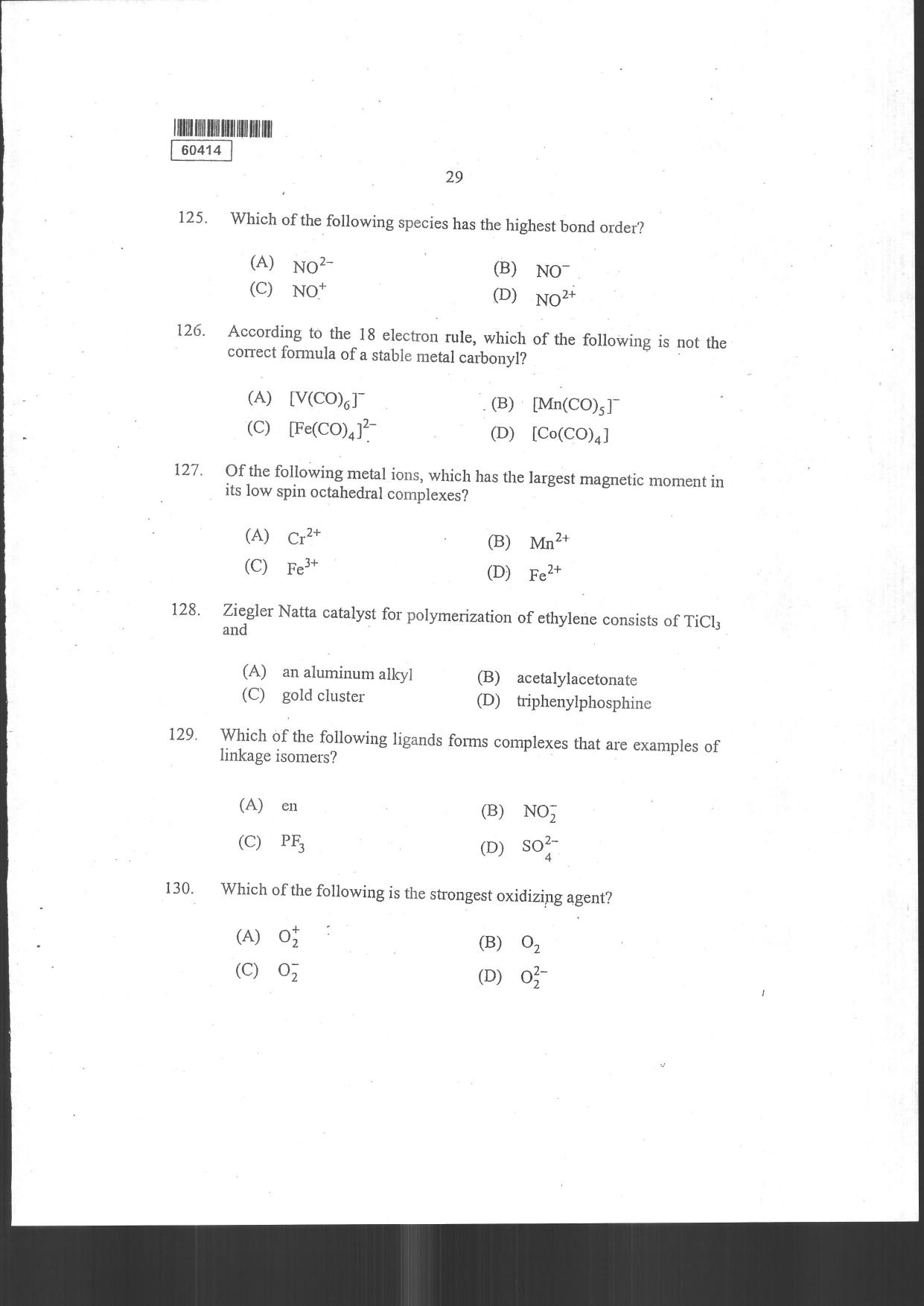 CUSAT CAT 2014 Chemistry Question Paper - Page 31