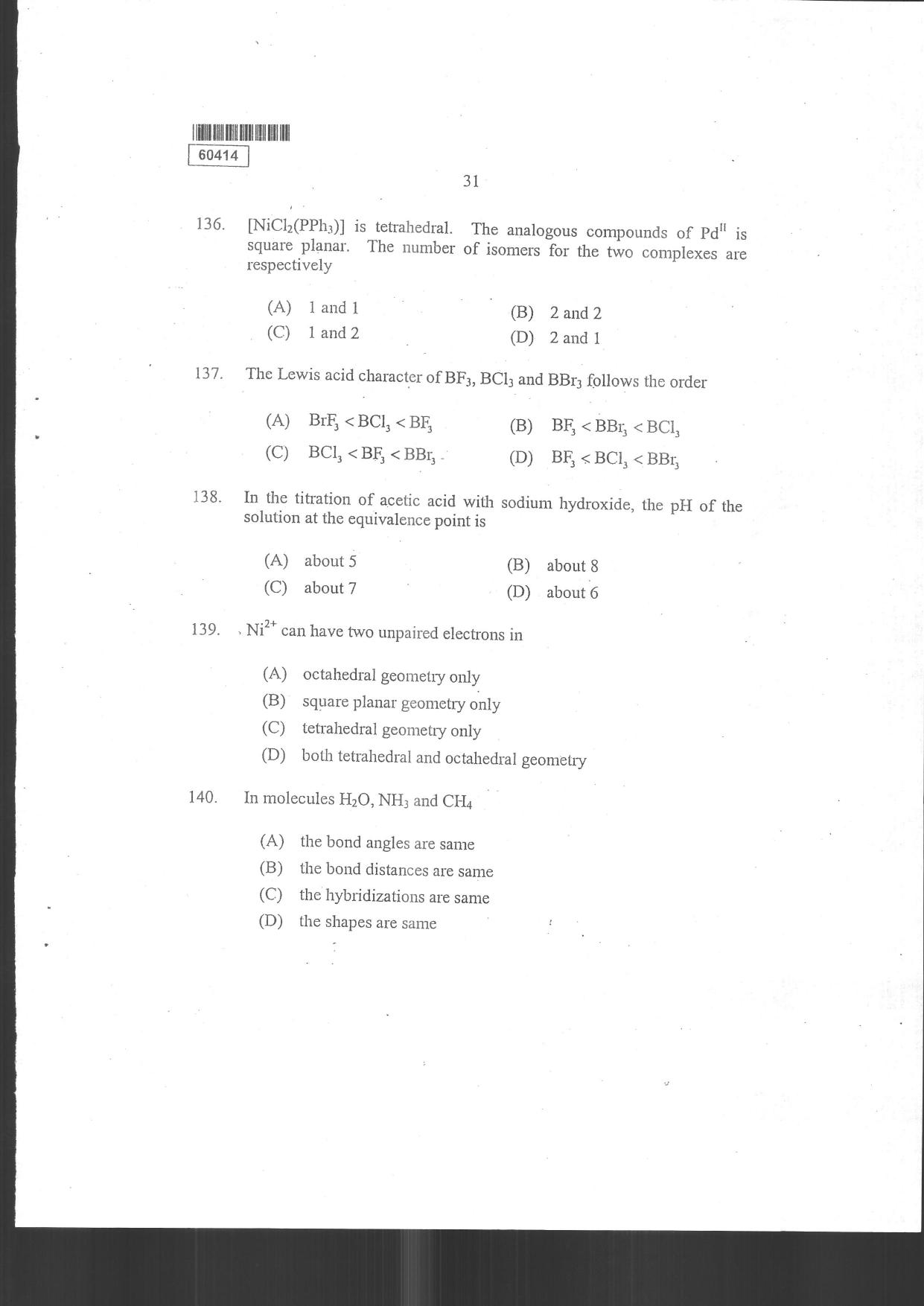 CUSAT CAT 2014 Chemistry Question Paper - Page 33