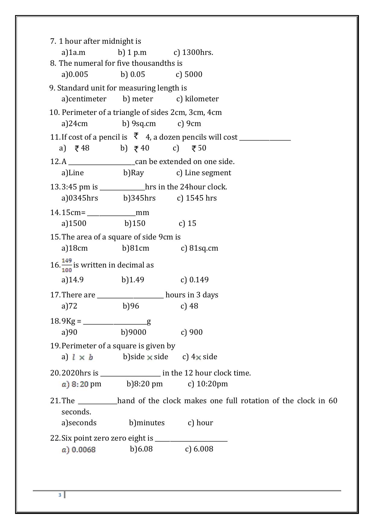 Worksheet for Class 4 Maths Assignment 65 - Page 3