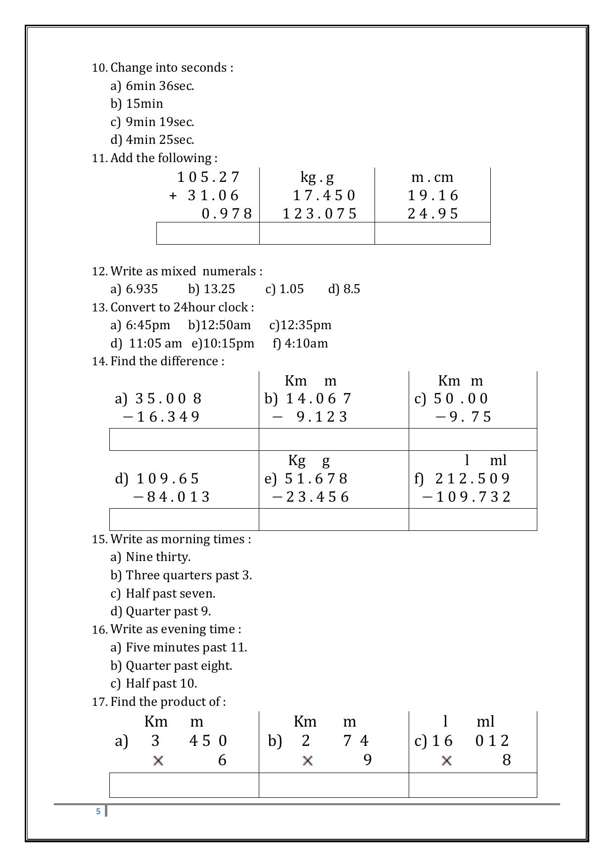 Worksheet for Class 4 Maths Assignment 65 - Page 5