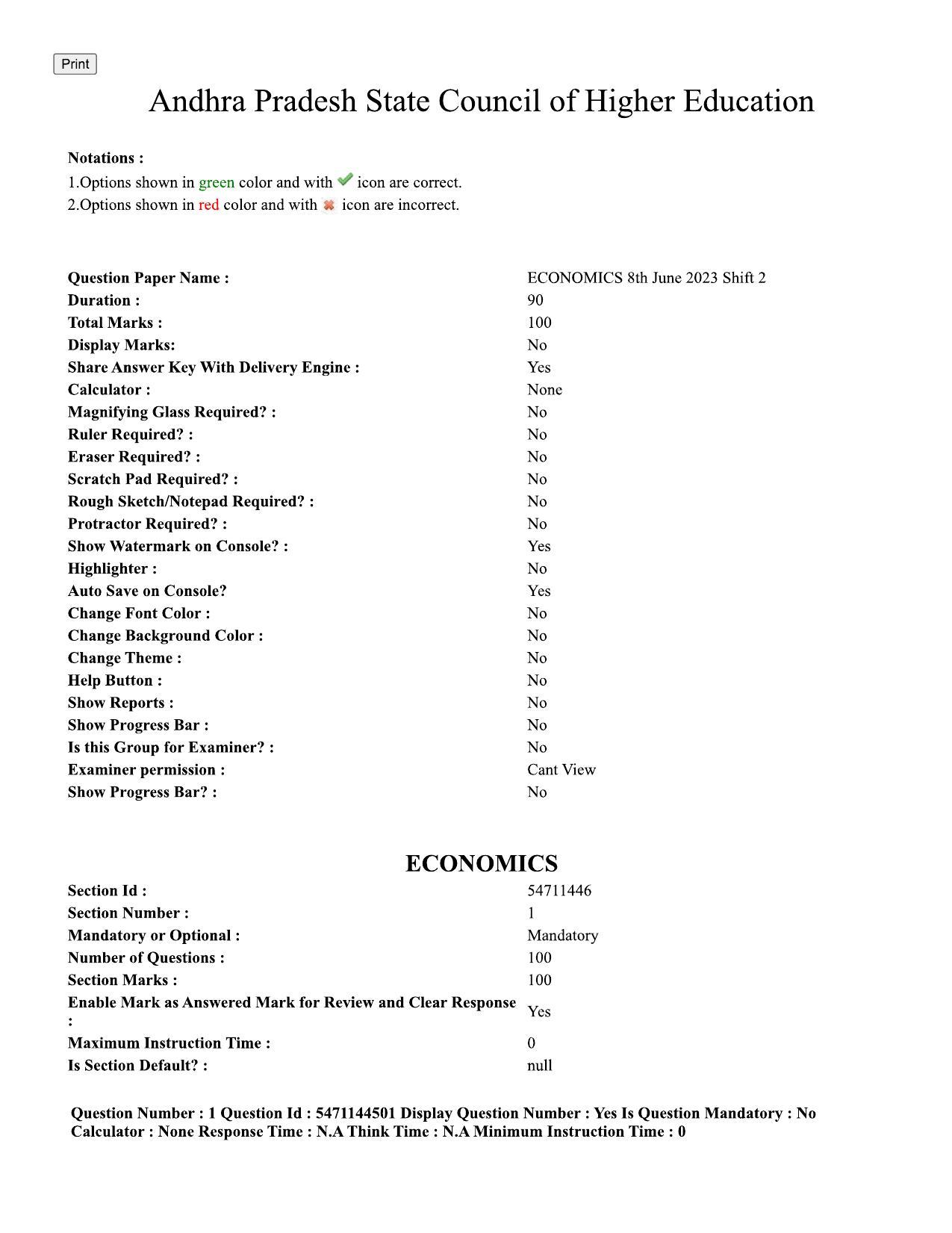 AP PGCET 2023 Economics Paper with Answer Key - Page 1