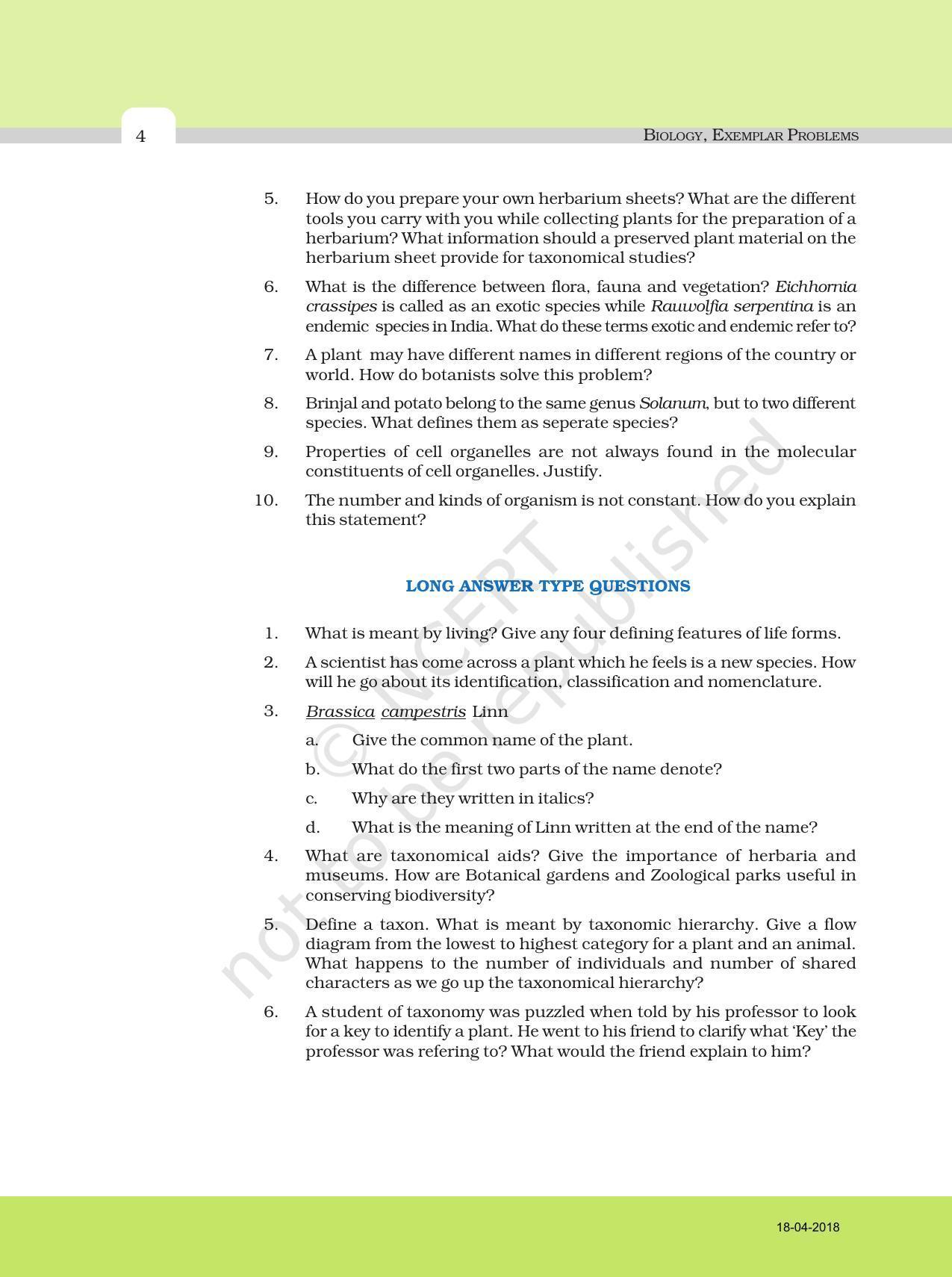 NCERT Exemplar Book for Class 11 Biology: Chapter 1 The Living World - Page 4