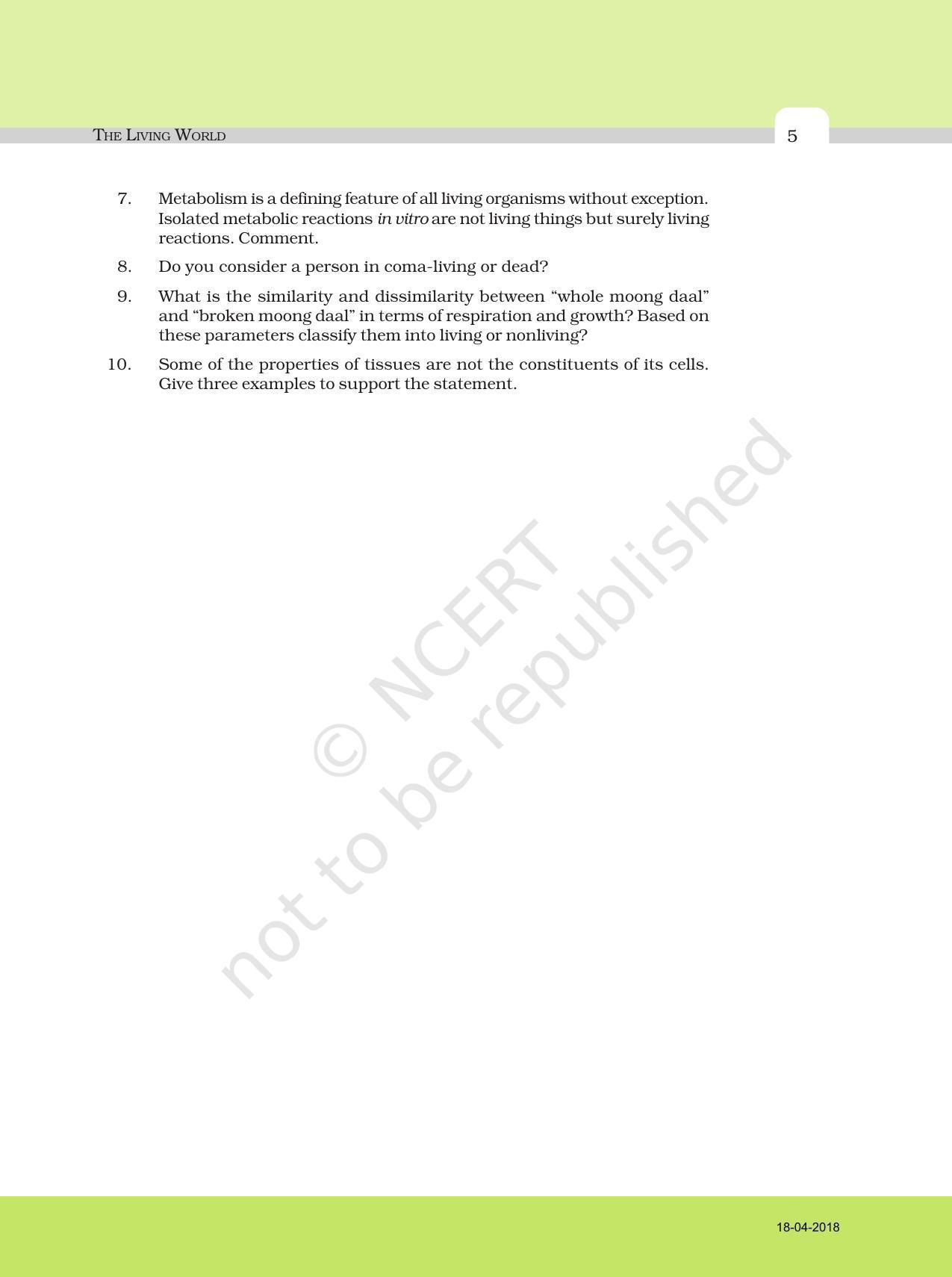NCERT Exemplar Book for Class 11 Biology: Chapter 1 The Living World - Page 5