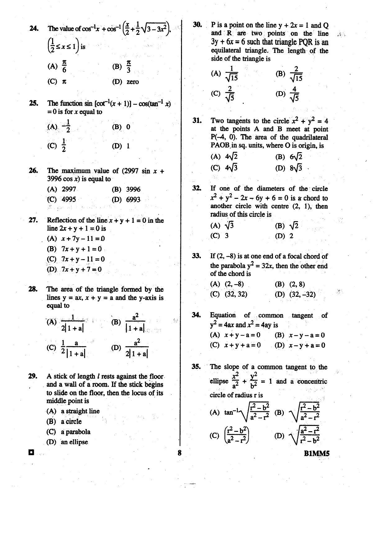 BCECE 2015 Maths Question Paper - Page 8