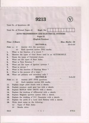 AP Inter 2nd Year Auto Transmission and Electrical System March-2019-Vocational Question Paper