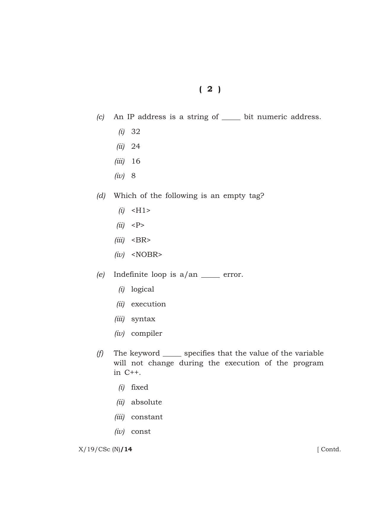 Meghalaya Board (MBOSE) Class 10 COMPUTER SCIENCE ( New Course ) 2019 Question Paper - Page 2