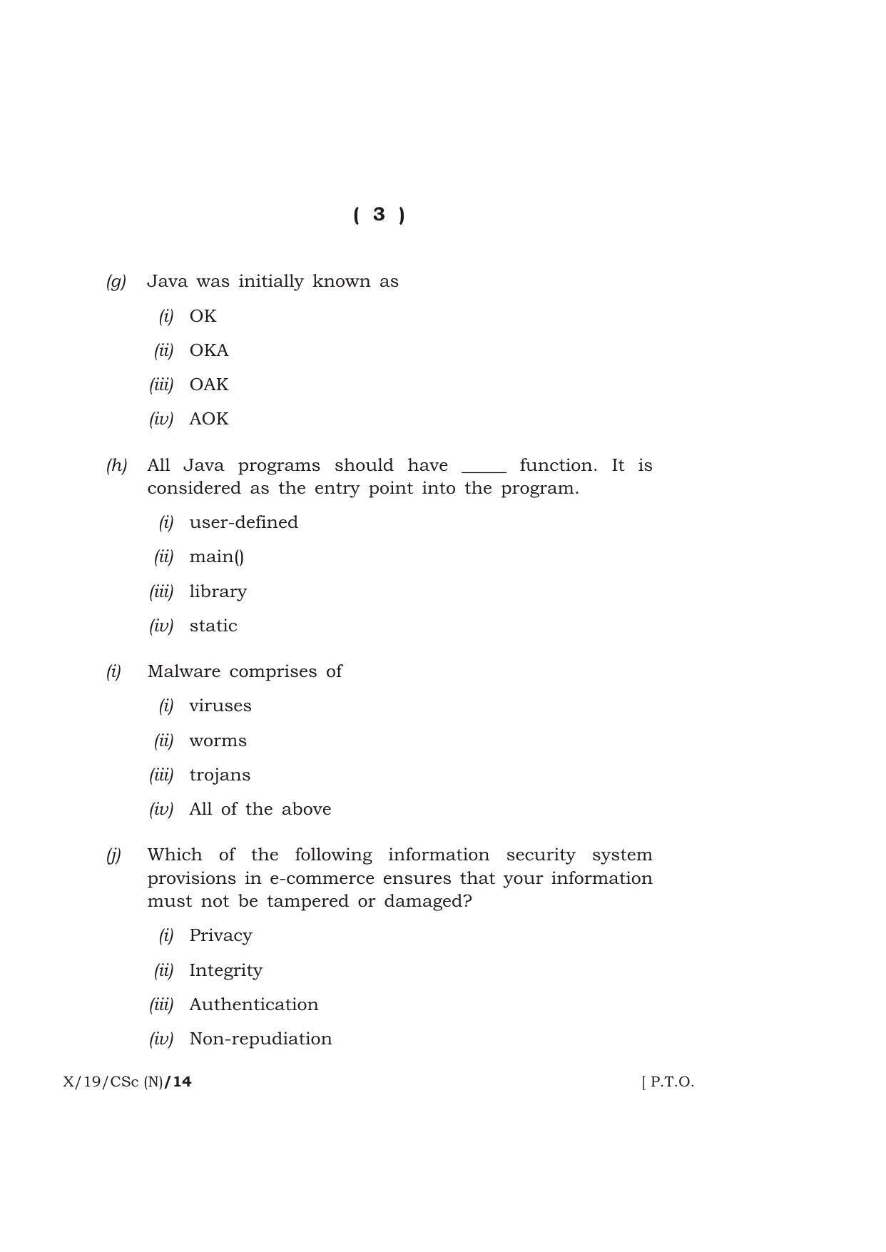 Meghalaya Board (MBOSE) Class 10 COMPUTER SCIENCE ( New Course ) 2019 Question Paper - Page 3