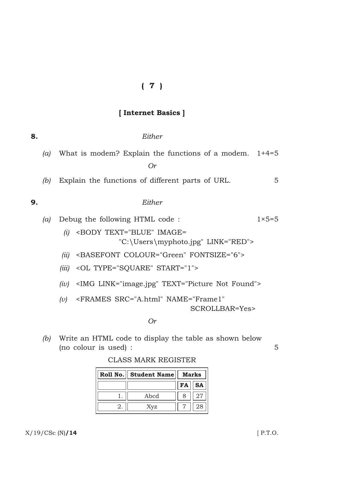Meghalaya Board (MBOSE) Class 10 COMPUTER SCIENCE ( New Course ) 2019 Question Paper - Page 7