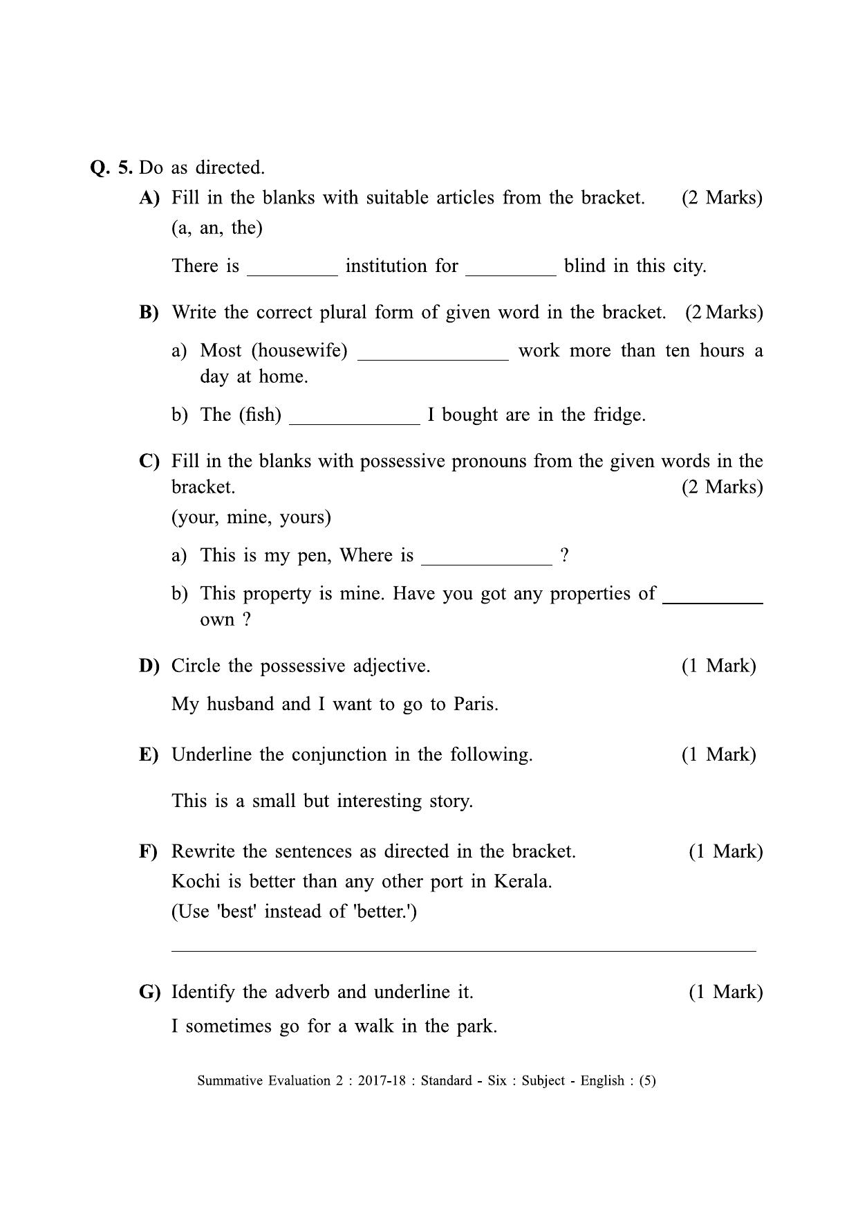 Maharashtra Board Class 6 English (First Language) Sample Question Paper - Page 5