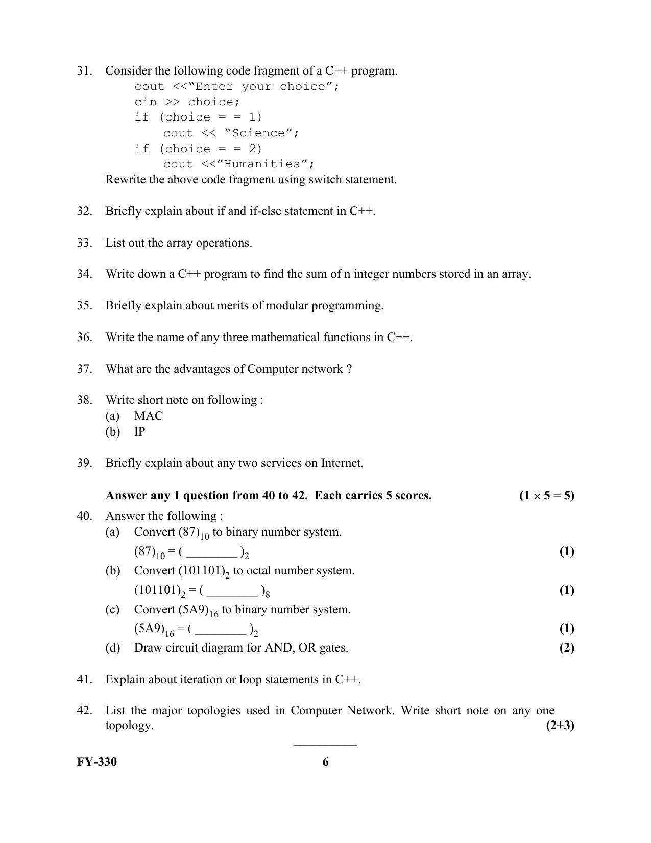 Kerala Plus One 2021 Computer Science Question Papers (Model ...