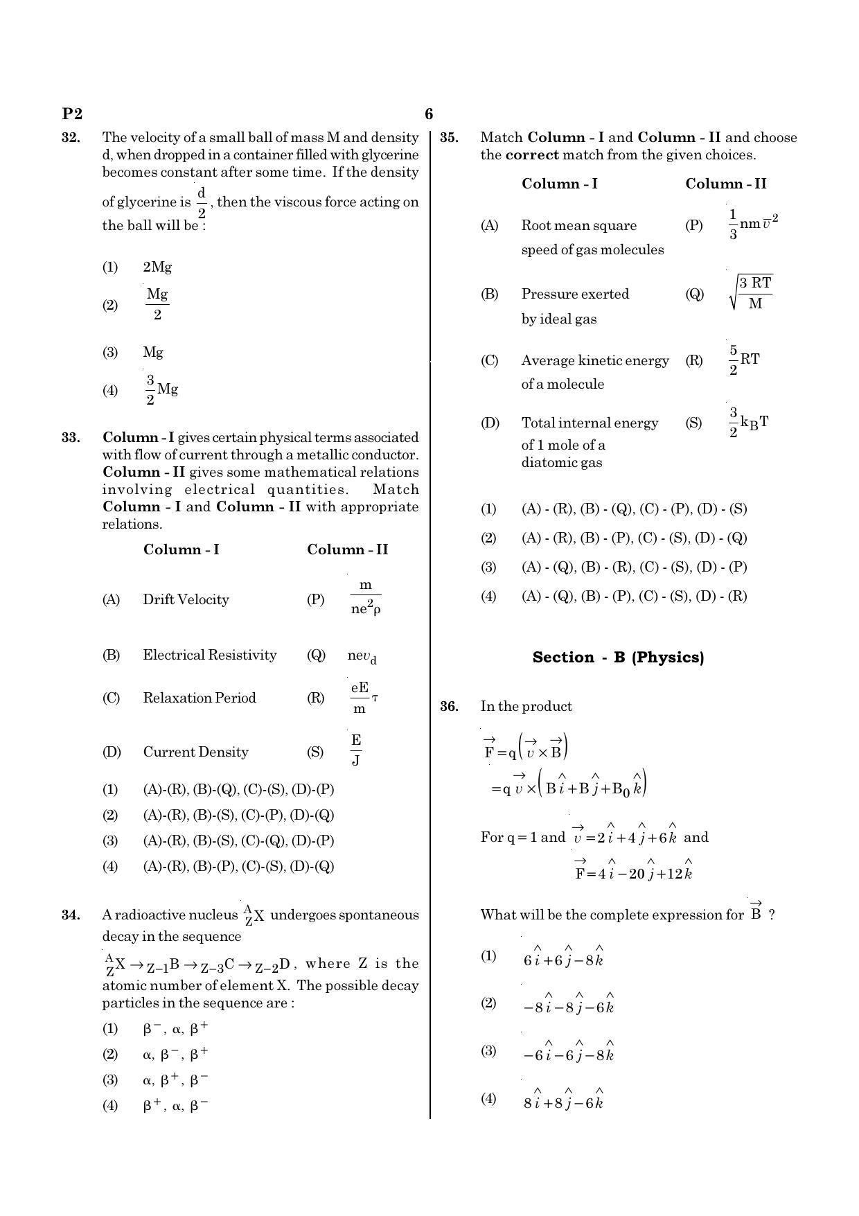 NEET P2 2021 Question Paper - Page 6