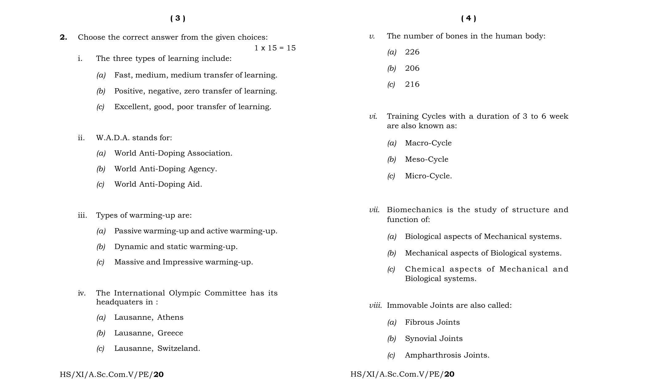 Meghalaya Board (MBOSE) Class 11 Physical Education 2020 Question Paper - Page 2