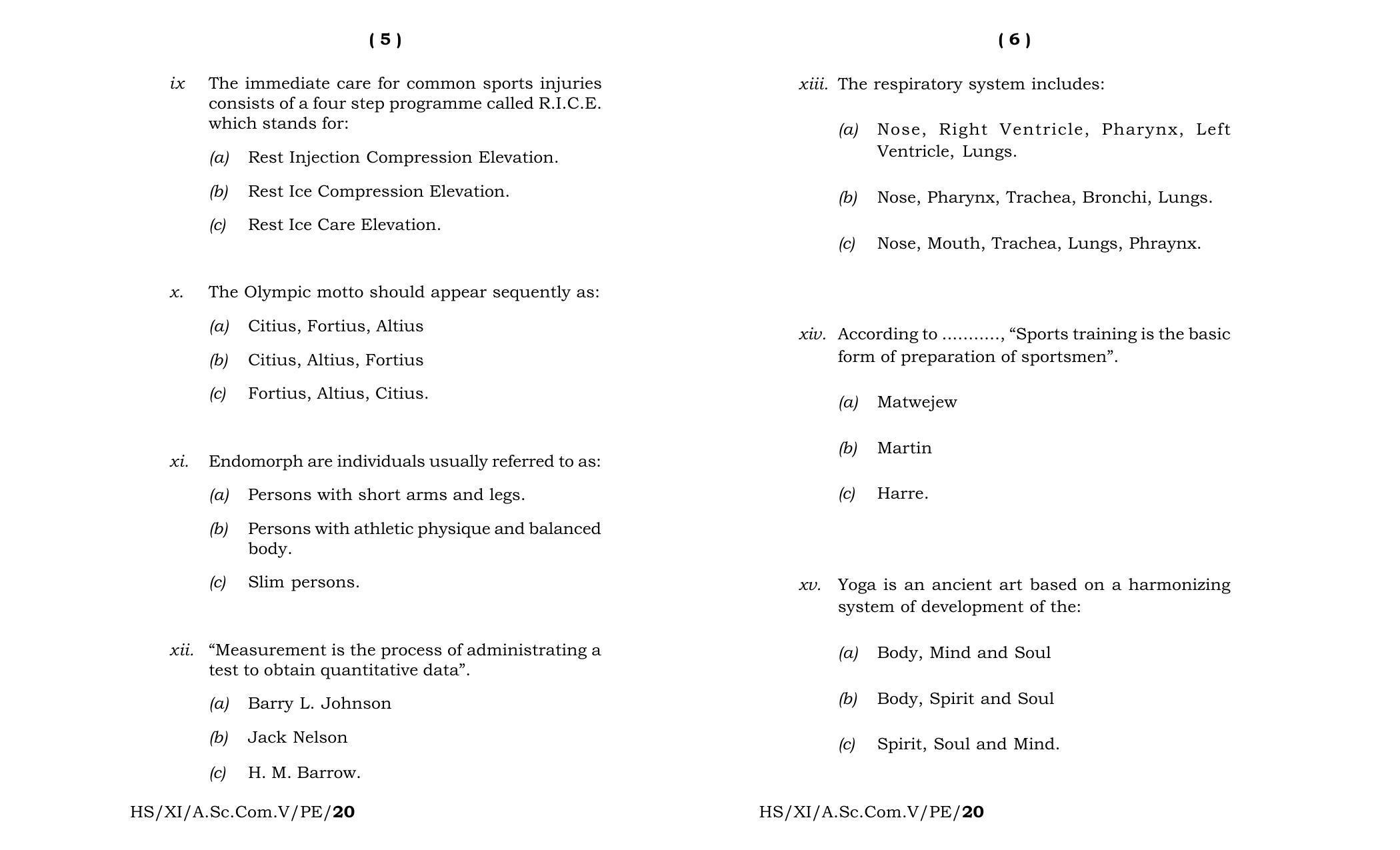 Meghalaya Board (MBOSE) Class 11 Physical Education 2020 Question Paper - Page 3