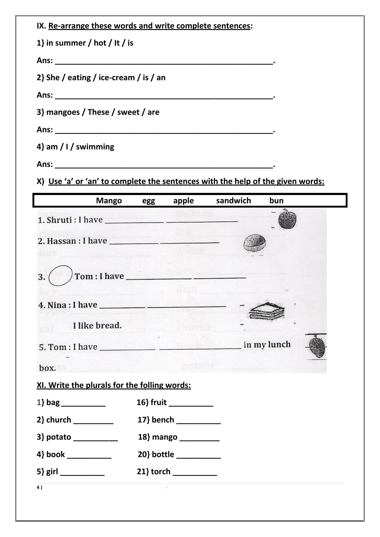 Worksheet for Class 1 English Assignment 70 - Page 4