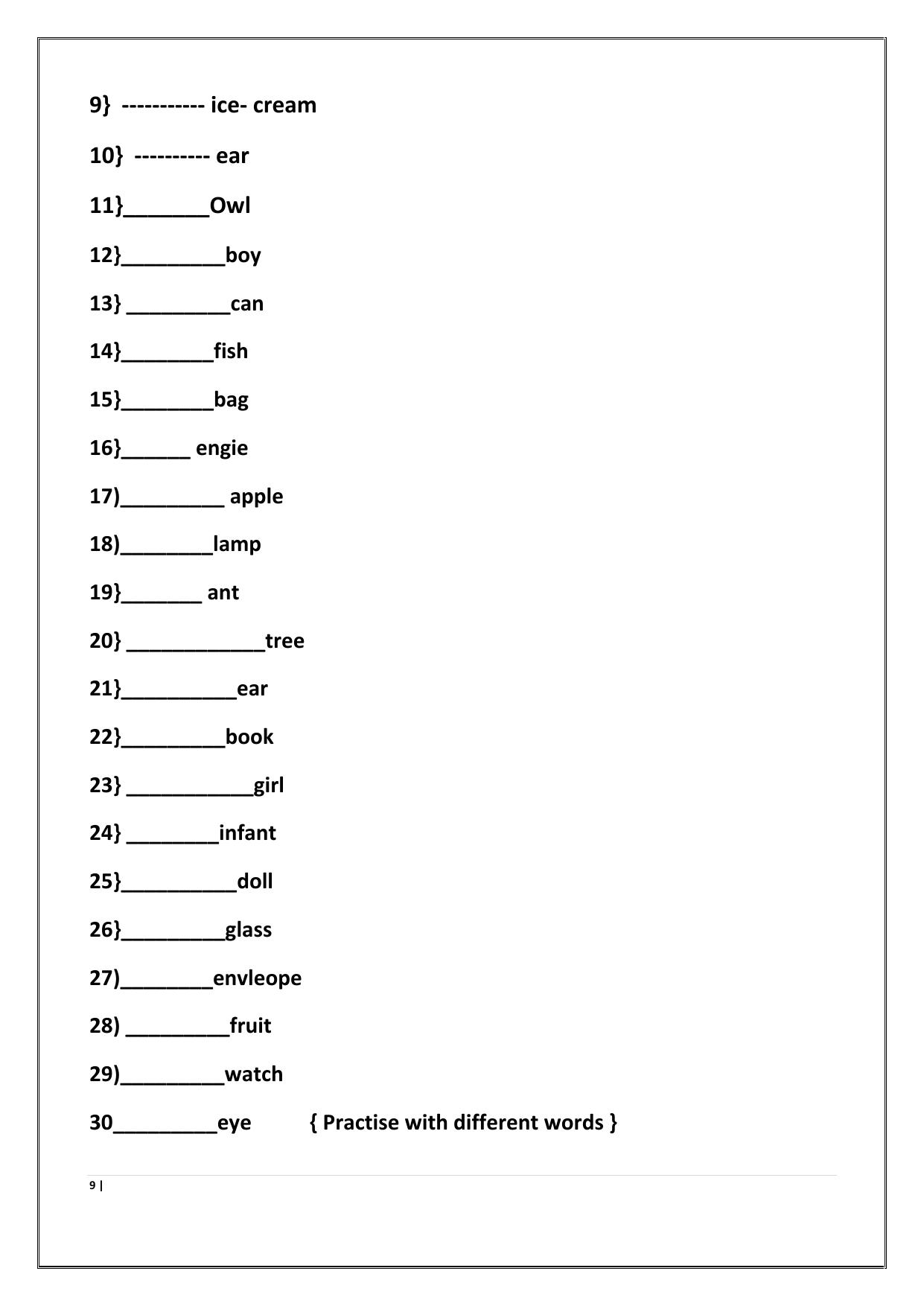 Worksheet for Class 1 English Assignment 70 - Page 9