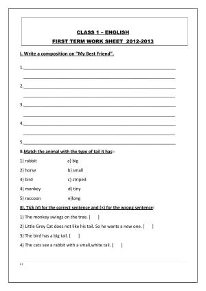 Worksheet for Class 1 English Assignment 70