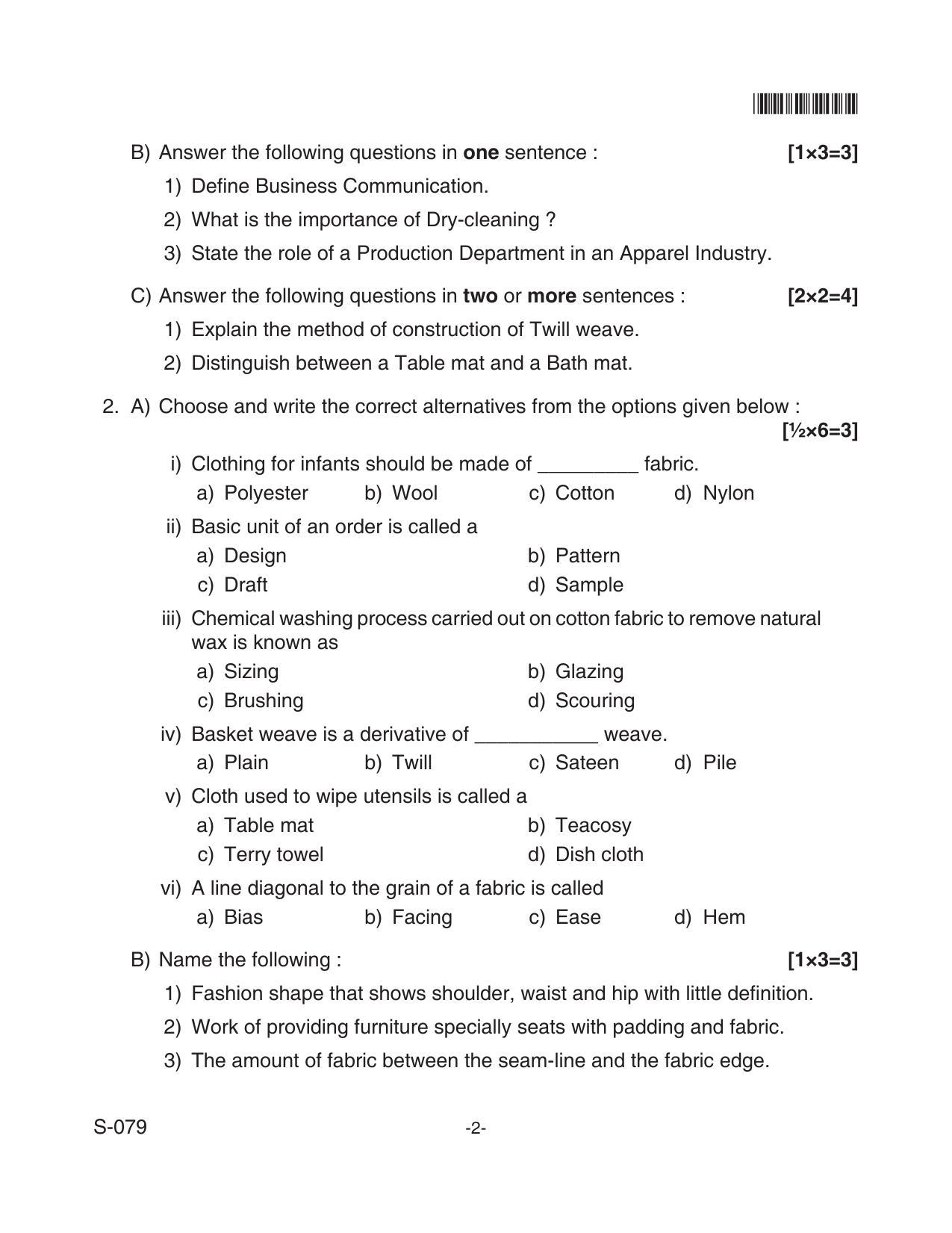 Goa Board Class 10 Apparel  079 Nsqf (April 2018) Question Paper - Page 2