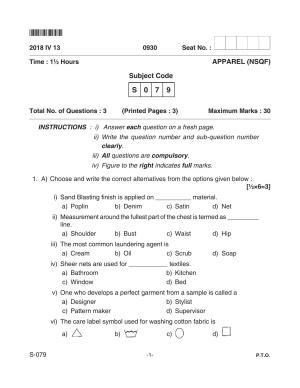 Goa Board Class 10 Apparel  079 Nsqf (April 2018) Question Paper