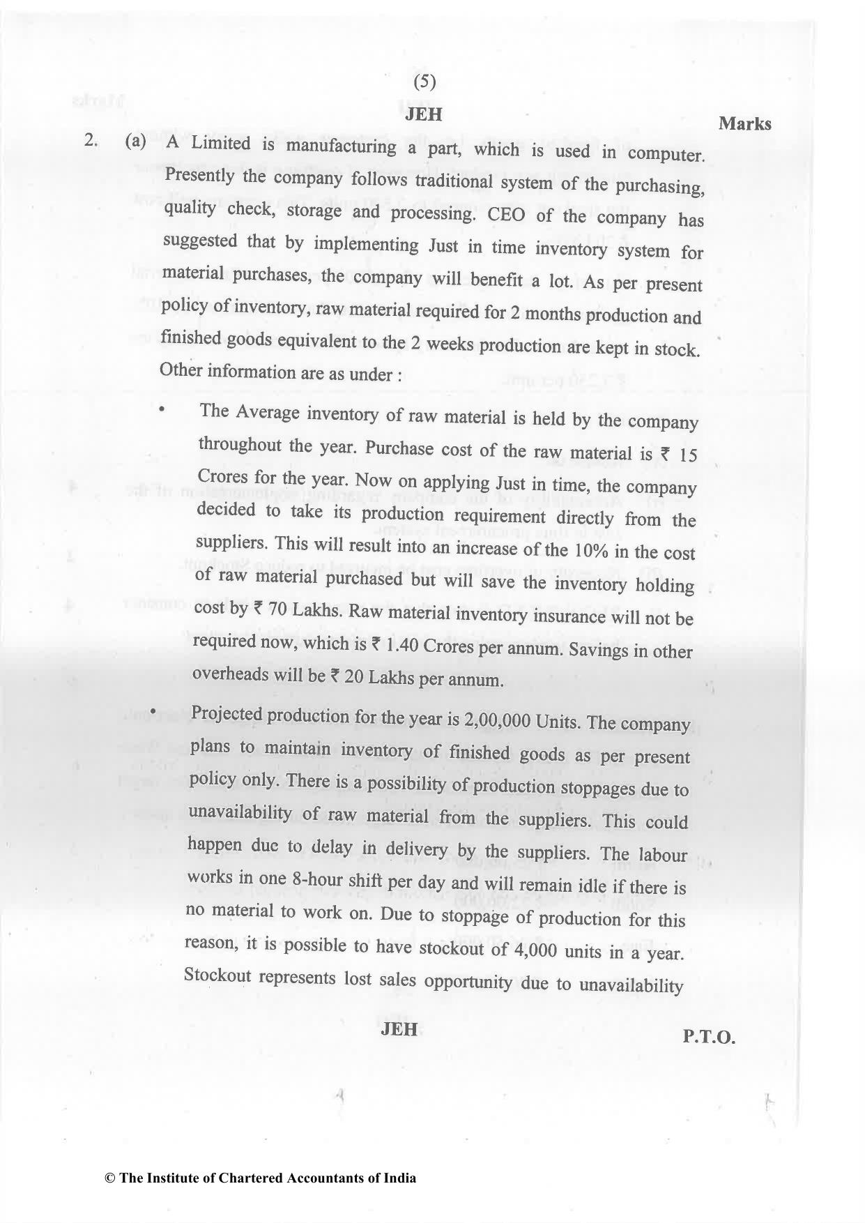 CA Final May 2022 Question Paper - Paper 5 – Strategic Cost Management and Performance Evaluation - Page 5