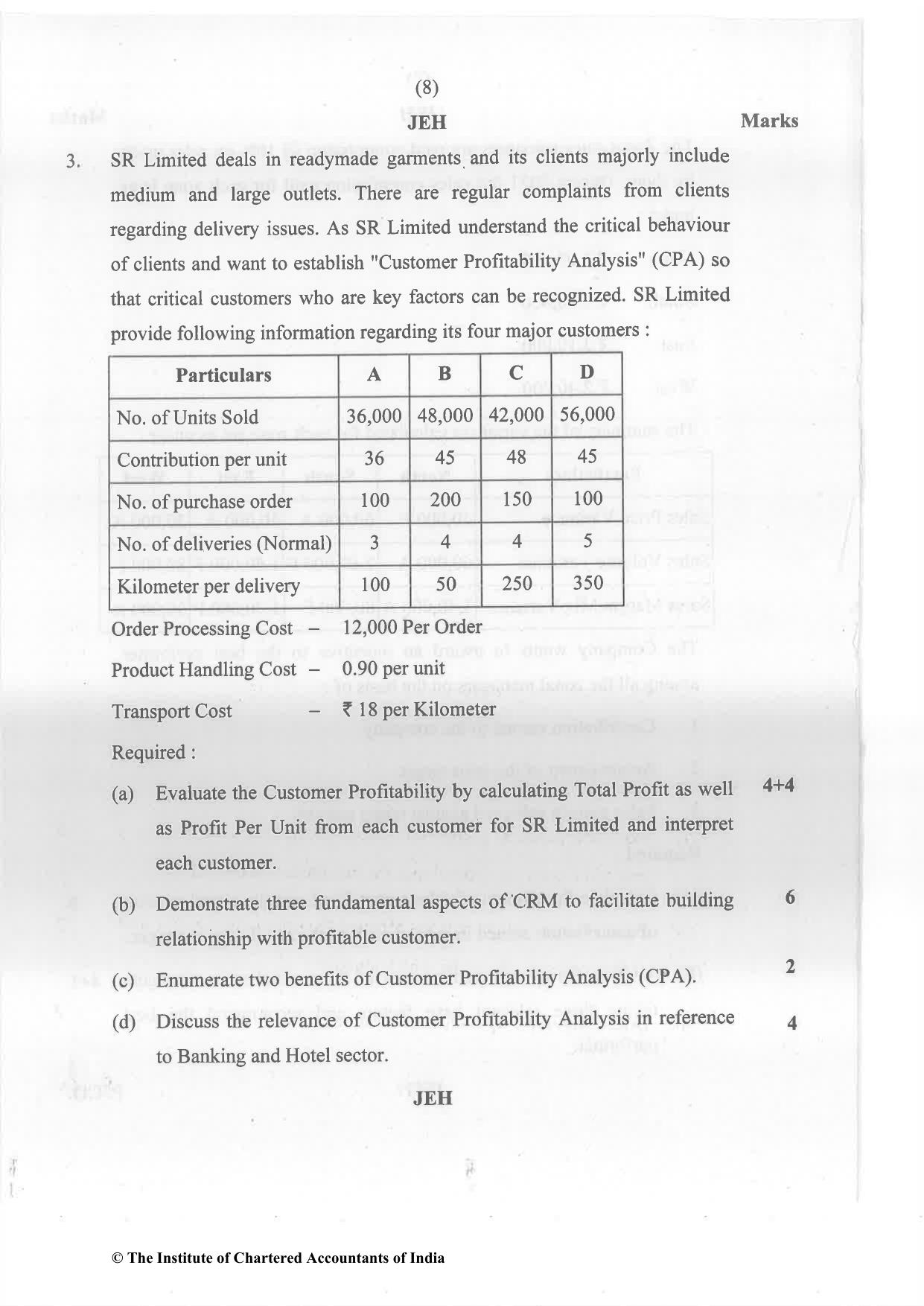 CA Final May 2022 Question Paper - Paper 5 – Strategic Cost Management and Performance Evaluation - Page 8