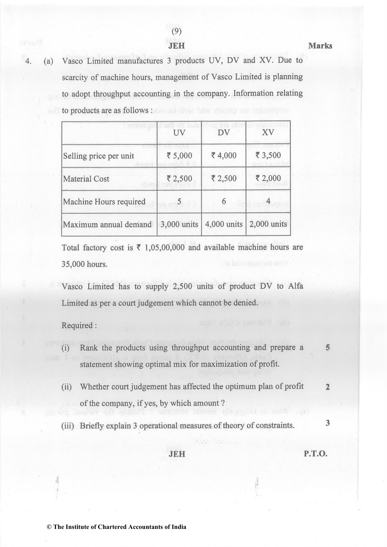 CA Final May 2022 Question Paper - Paper 5 – Strategic Cost Management and Performance Evaluation - Page 9