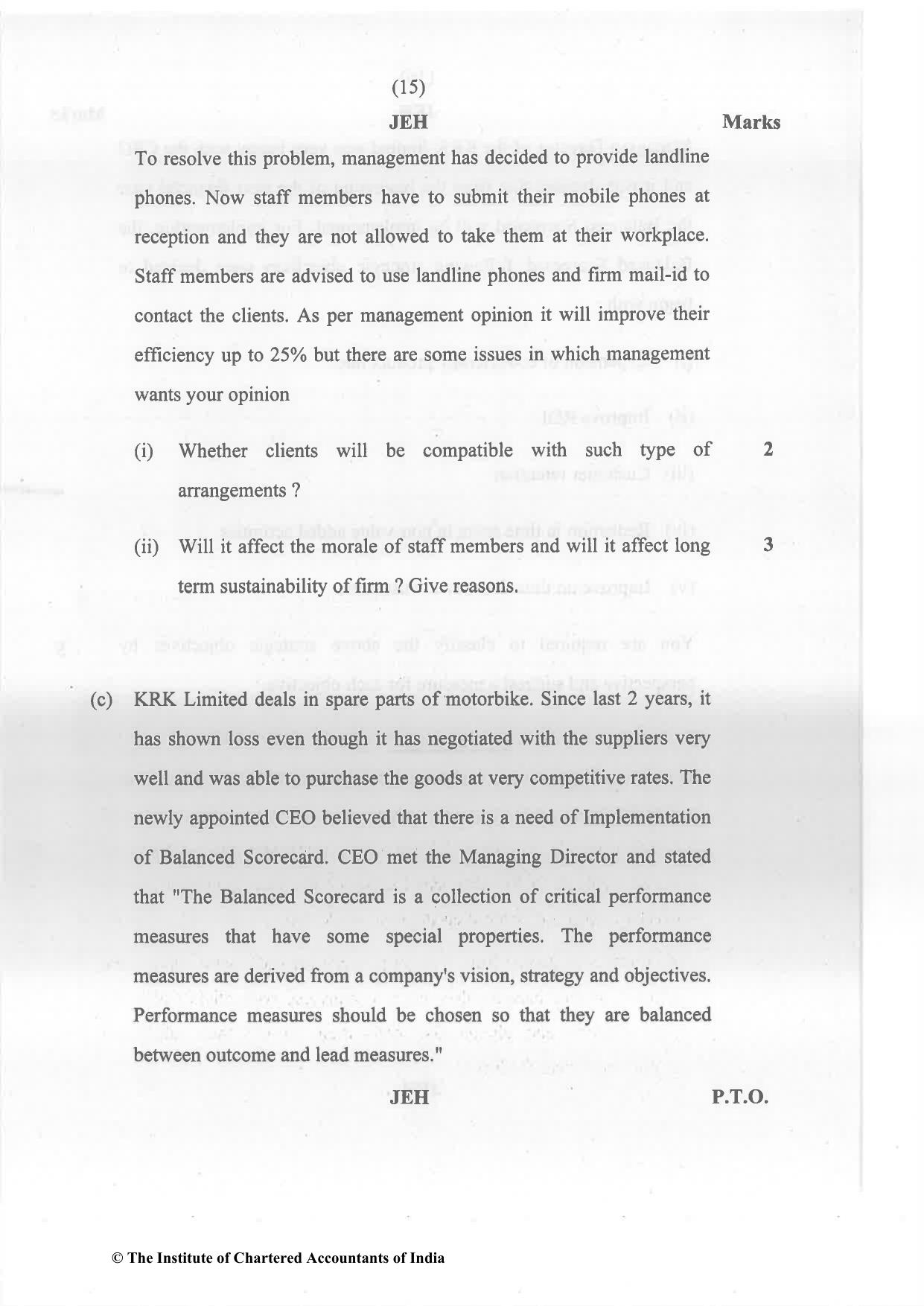 CA Final May 2022 Question Paper - Paper 5 – Strategic Cost Management and Performance Evaluation - Page 15