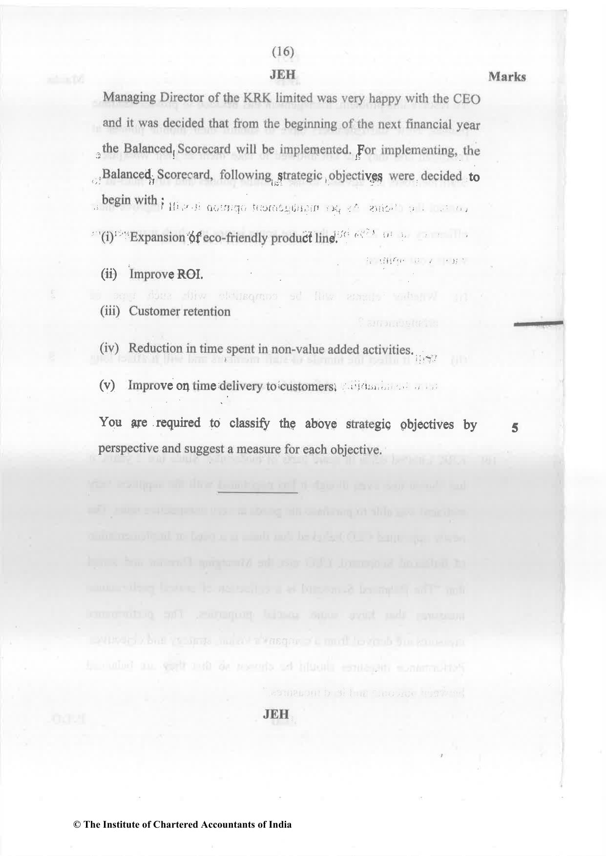 CA Final May 2022 Question Paper - Paper 5 – Strategic Cost Management and Performance Evaluation - Page 16