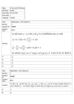 JEE Mains 2022: B Arch & B Planning Punjabi (Shift 1) 30-07-2022 Question Paper