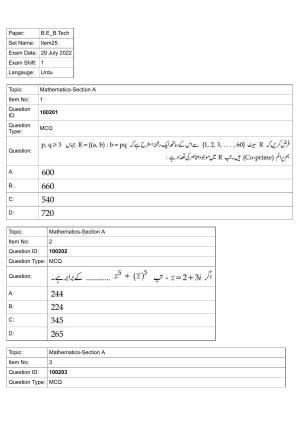 JEE Mains 2022: BTech Urdu (Shift 1) 29-07-2022 Question Paper