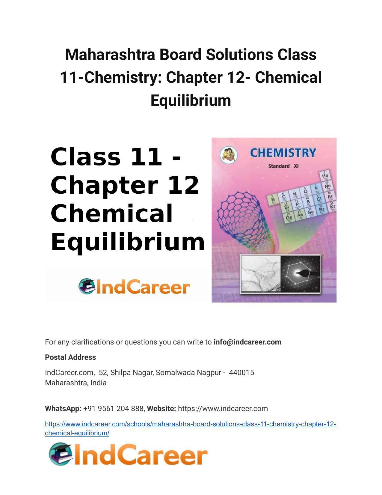 Maharashtra Board Solutions Class 11-Chemistry: Chapter 12- Chemical Equilibrium - Page 1