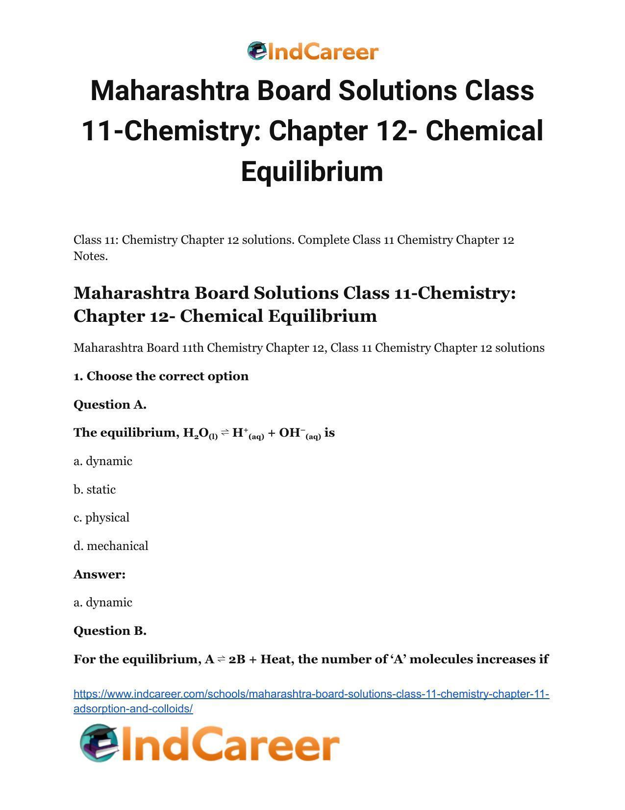 Maharashtra Board Solutions Class 11-Chemistry: Chapter 12- Chemical Equilibrium - Page 2