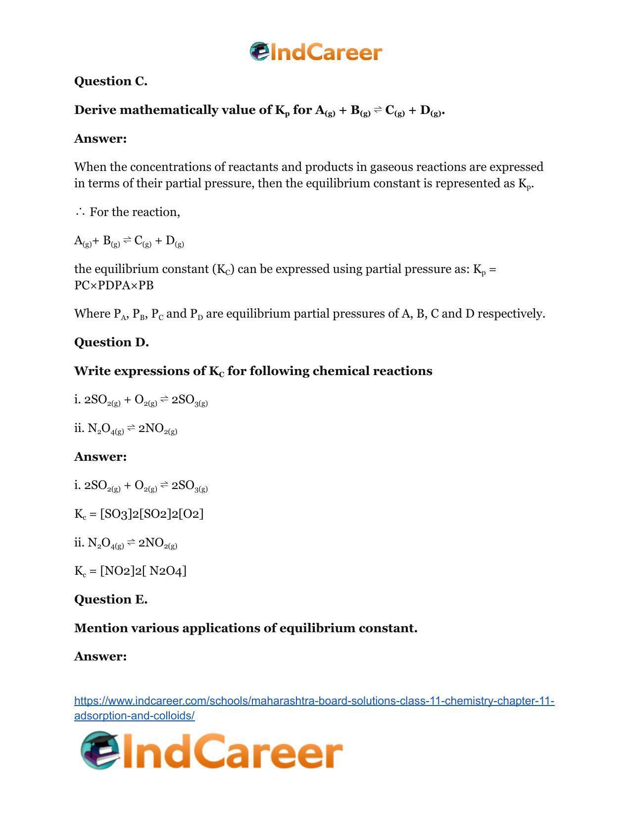 Maharashtra Board Solutions Class 11-Chemistry: Chapter 12- Chemical Equilibrium - Page 5