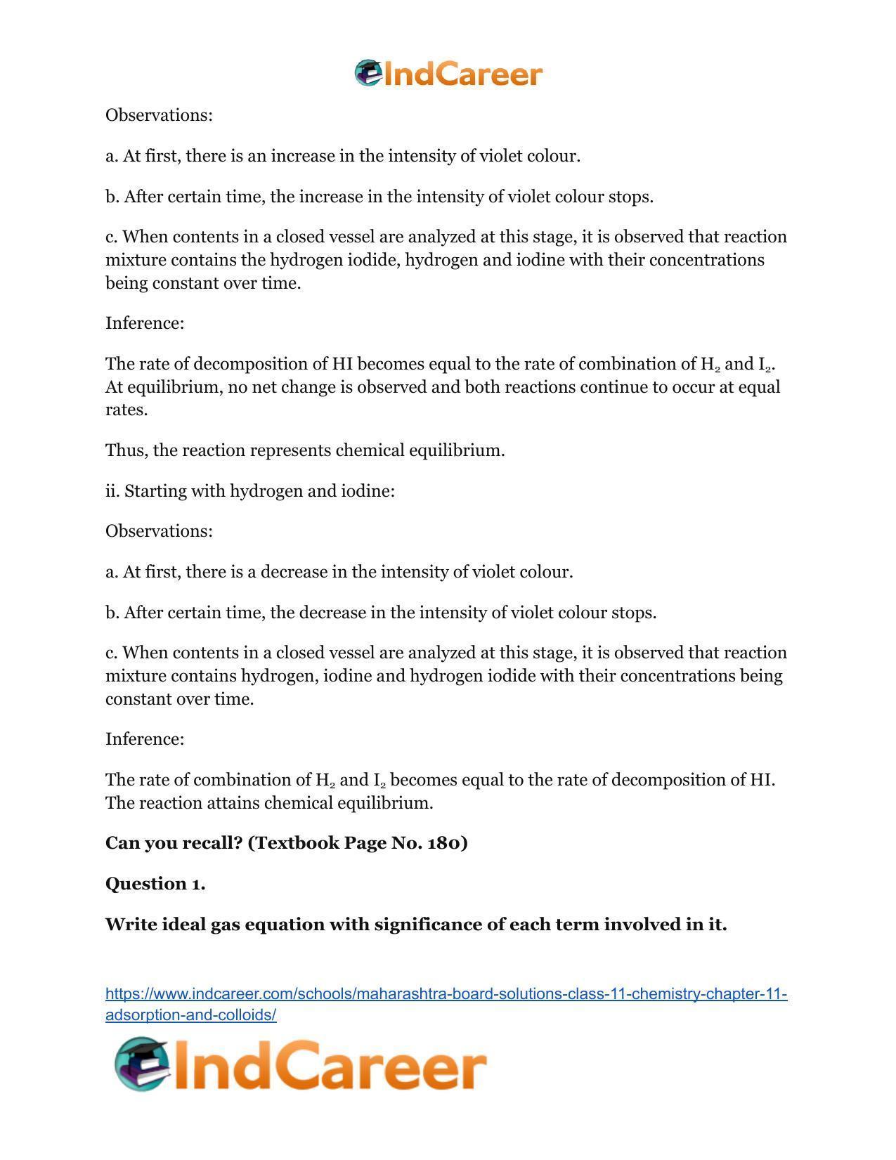 Maharashtra Board Solutions Class 11-Chemistry: Chapter 12- Chemical Equilibrium - Page 22