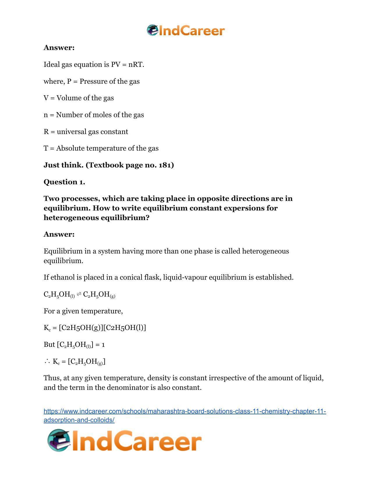 Maharashtra Board Solutions Class 11-Chemistry: Chapter 12- Chemical Equilibrium - Page 23