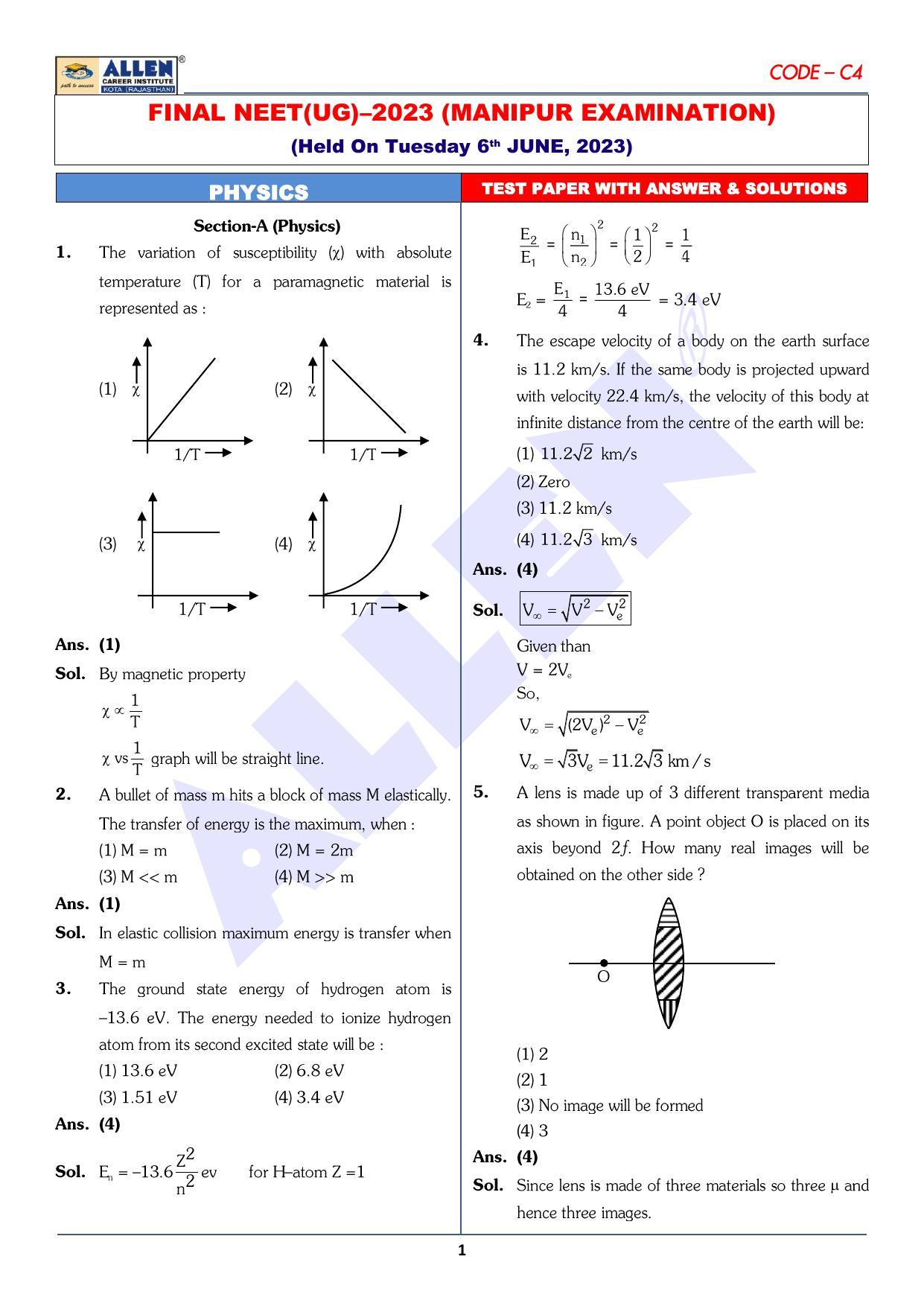 NEET 2023 Question Paper C4 - Page 1