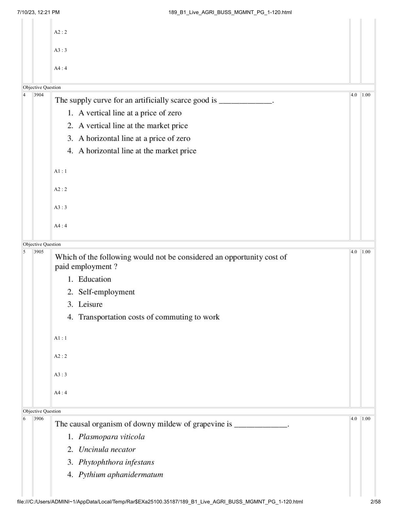 ICAR AIEEA PG 2023 AGRI BUSINESS MANAGEMENT Question Paper - Page 2