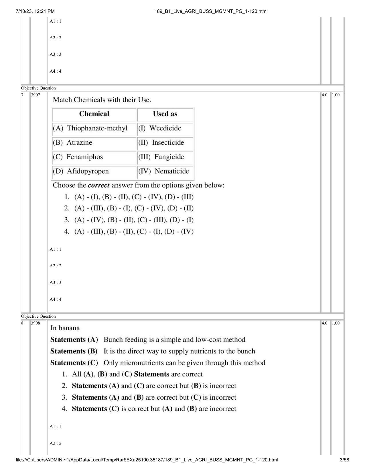 ICAR AIEEA PG 2023 AGRI BUSINESS MANAGEMENT Question Paper - Page 3
