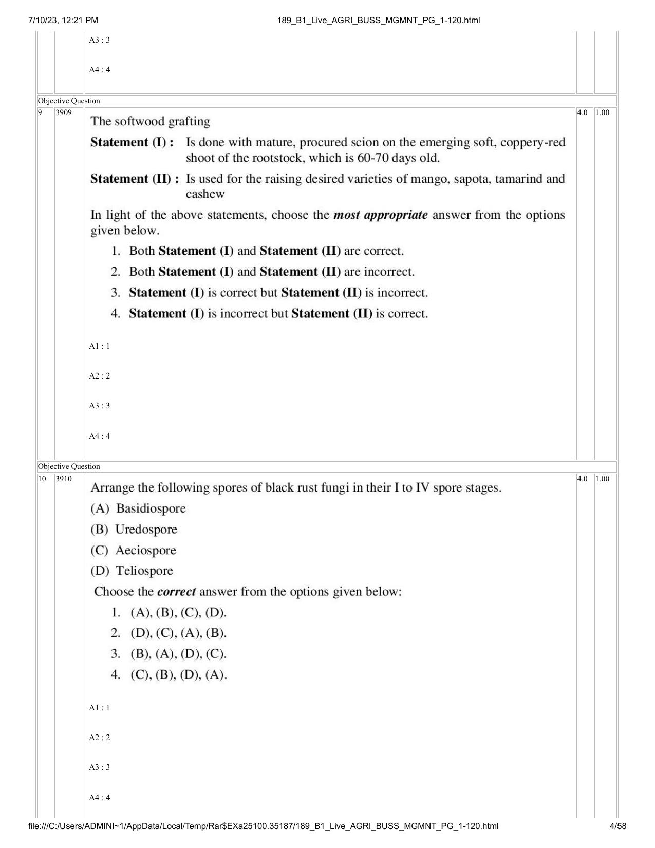 ICAR AIEEA PG 2023 AGRI BUSINESS MANAGEMENT Question Paper - Page 4