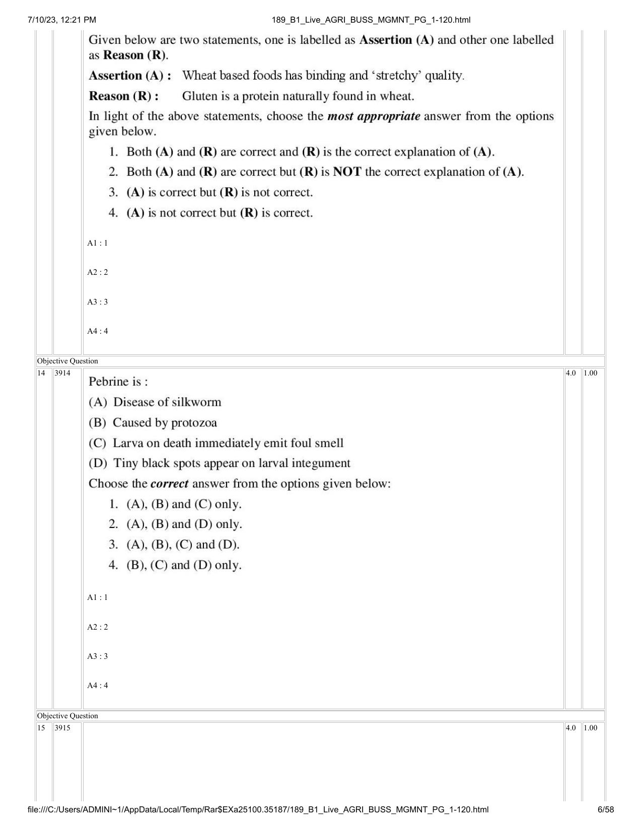 ICAR AIEEA PG 2023 AGRI BUSINESS MANAGEMENT Question Paper - Page 6