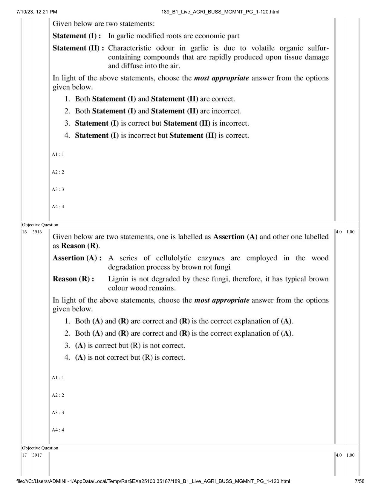 ICAR AIEEA PG 2023 AGRI BUSINESS MANAGEMENT Question Paper - Page 7