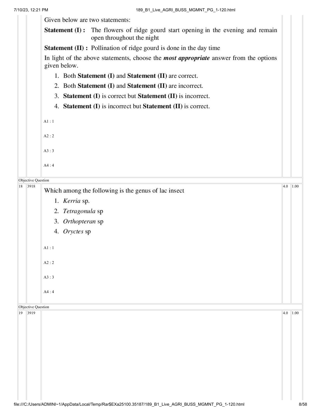 ICAR AIEEA PG 2023 AGRI BUSINESS MANAGEMENT Question Paper - Page 8