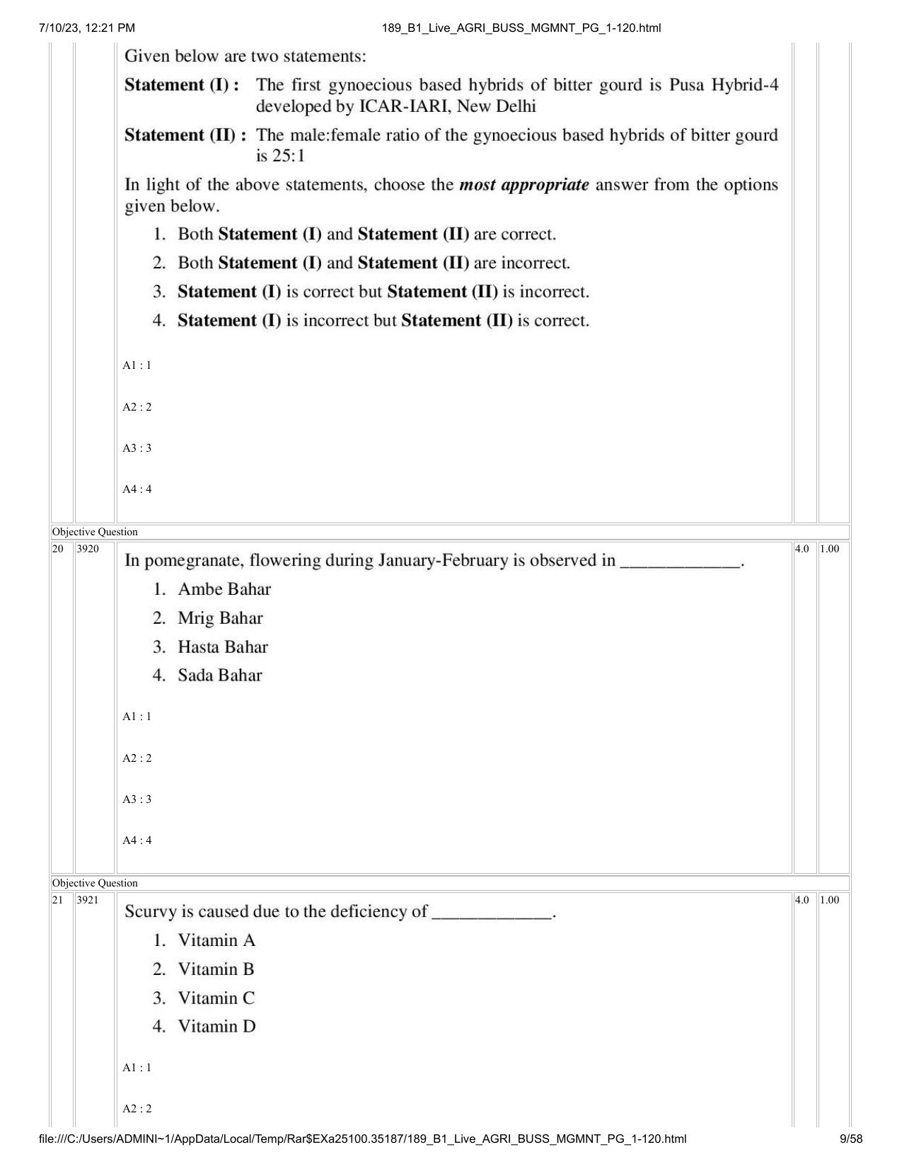 ICAR AIEEA PG 2023 AGRI BUSINESS MANAGEMENT Question Paper - Page 9