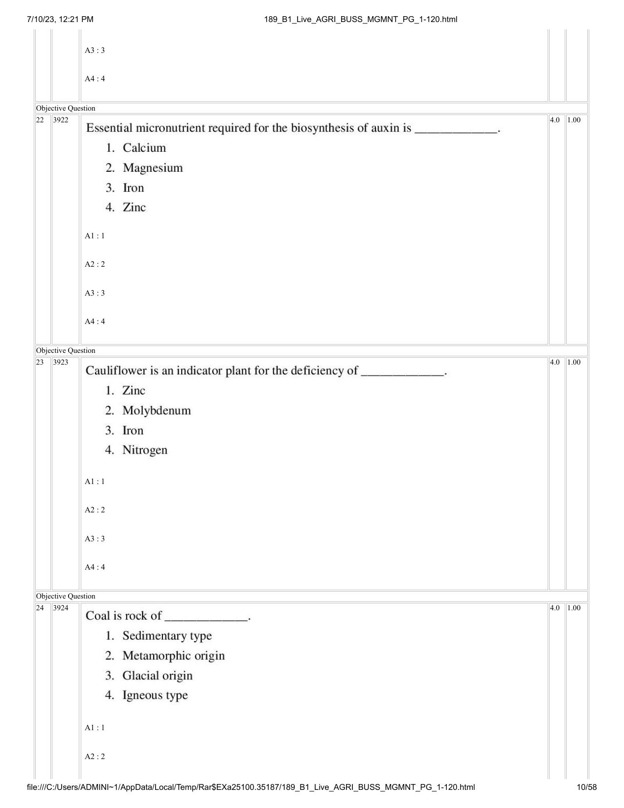 ICAR AIEEA PG 2023 AGRI BUSINESS MANAGEMENT Question Paper - Page 10